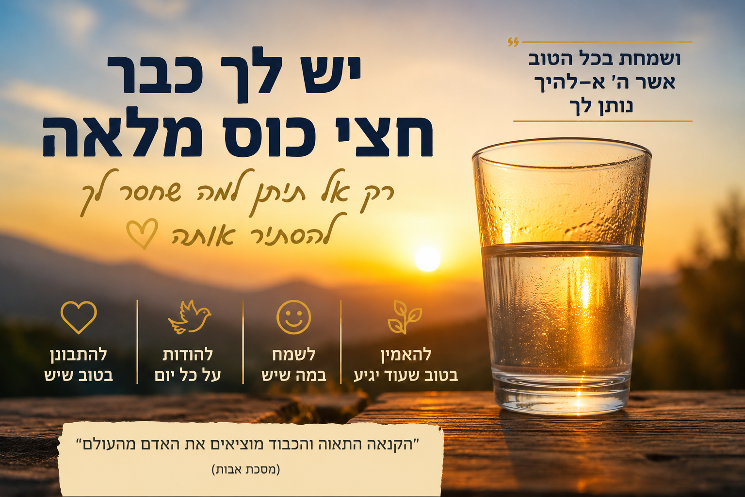 יש לך כבר חצי כוס מלאה, רק אל תיתן למה שחסר לך להסתיר אותה